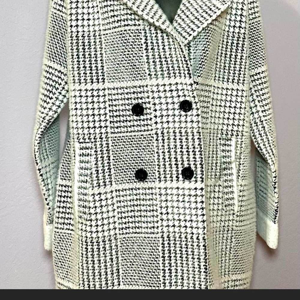 Chic Black and White Houndstooth Pea Coat